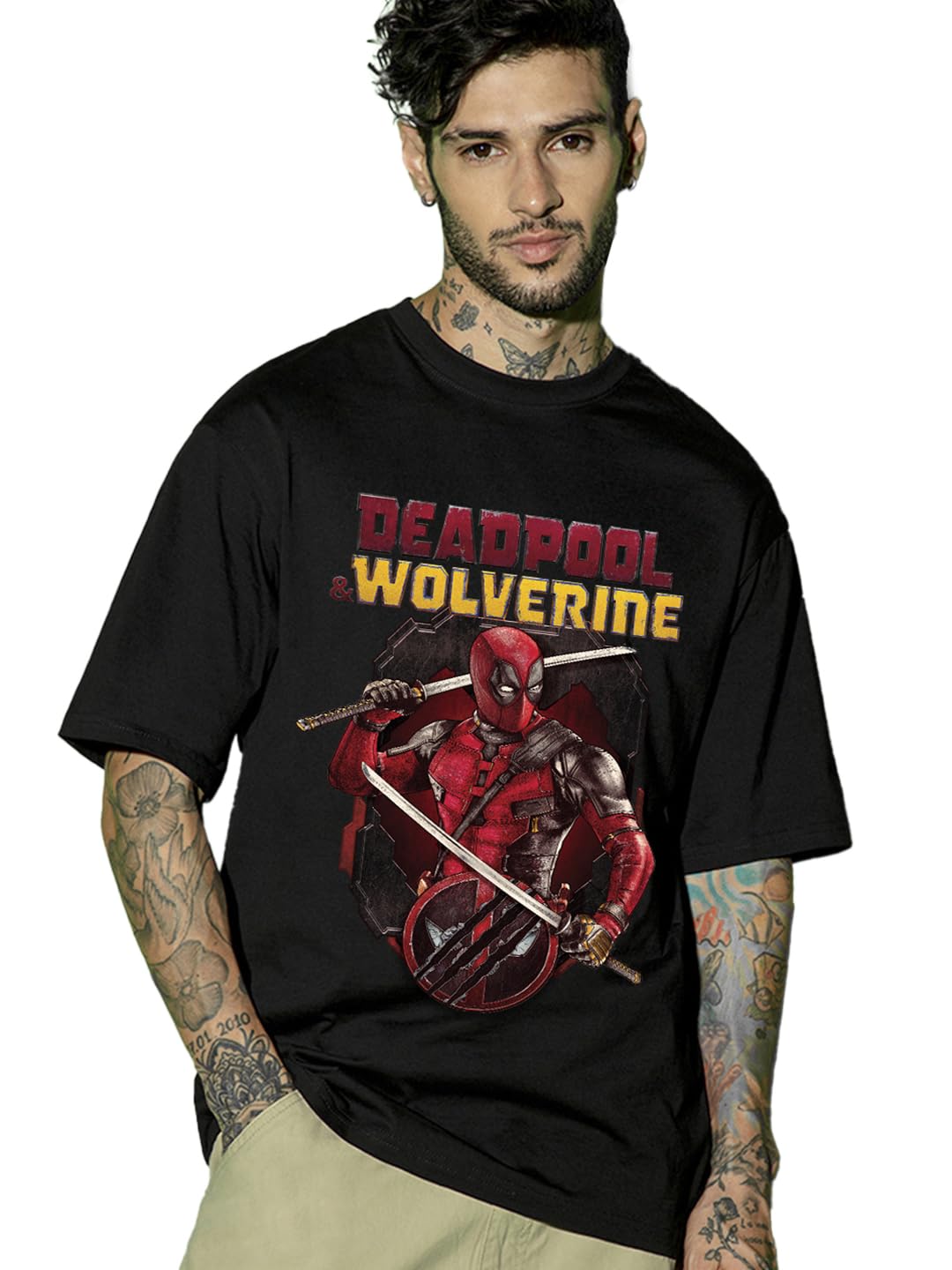 bewakoof X Marvel Deadpool Men's 100% Cotton Graphic Print Oversized Fit Half Sleeve Round Neck T-Shirt | Casual Wear | Street Wear | Oversized t Shirt for Men Cotton | Baggy-picture-19