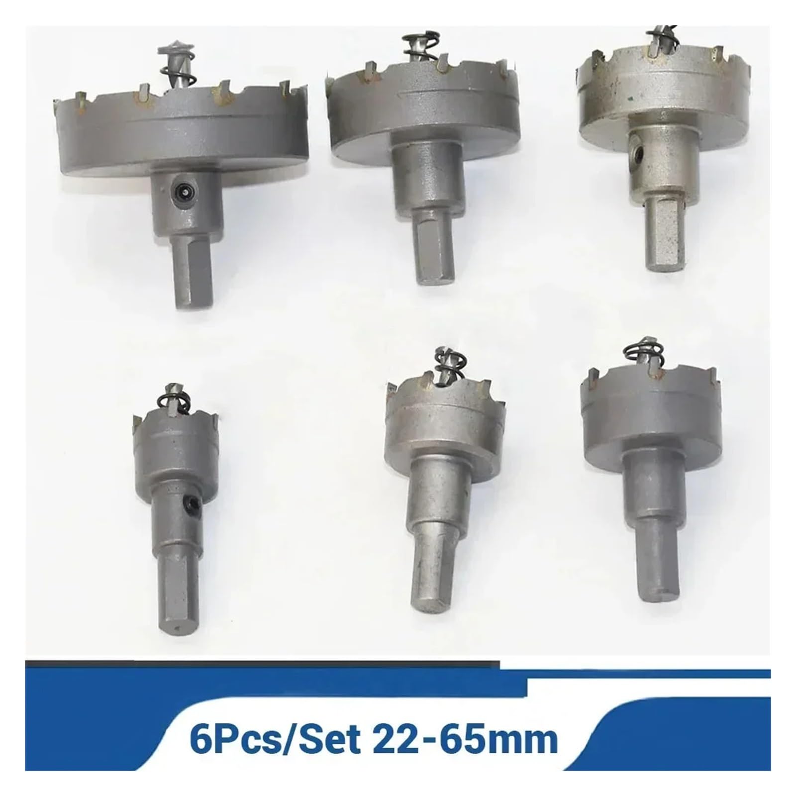 Juego De 6 Brocas Sierra Con Punta Carburo 22-65 Mm, Acero Inoxidable Y Aleación, For Trabajar Madera Metal. Incluye Corona