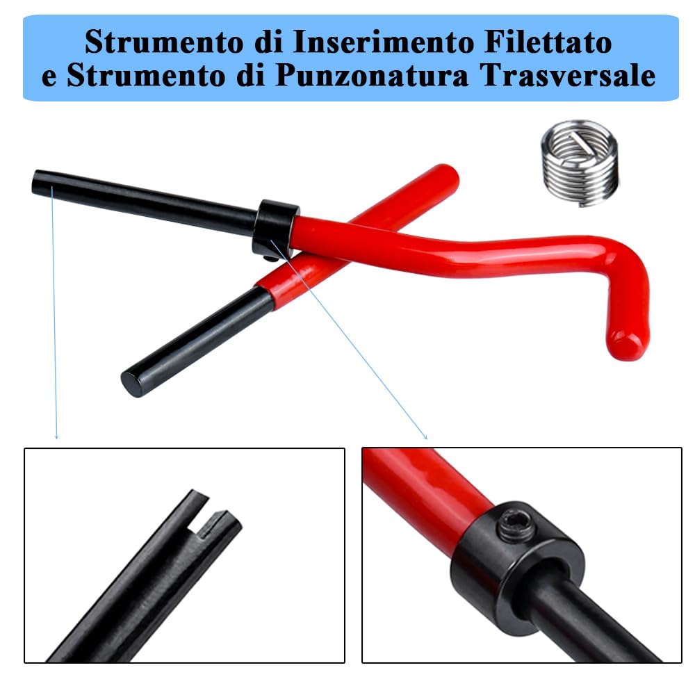 Mesee Kit di Riparazione Filettatura M8 in Acciaio Inossidabile, Strumenti per Riparazioni Filettature con Trapano Maschio Filettatore Chiave Inserti Filettati Riparazione di Filetti per Automotive