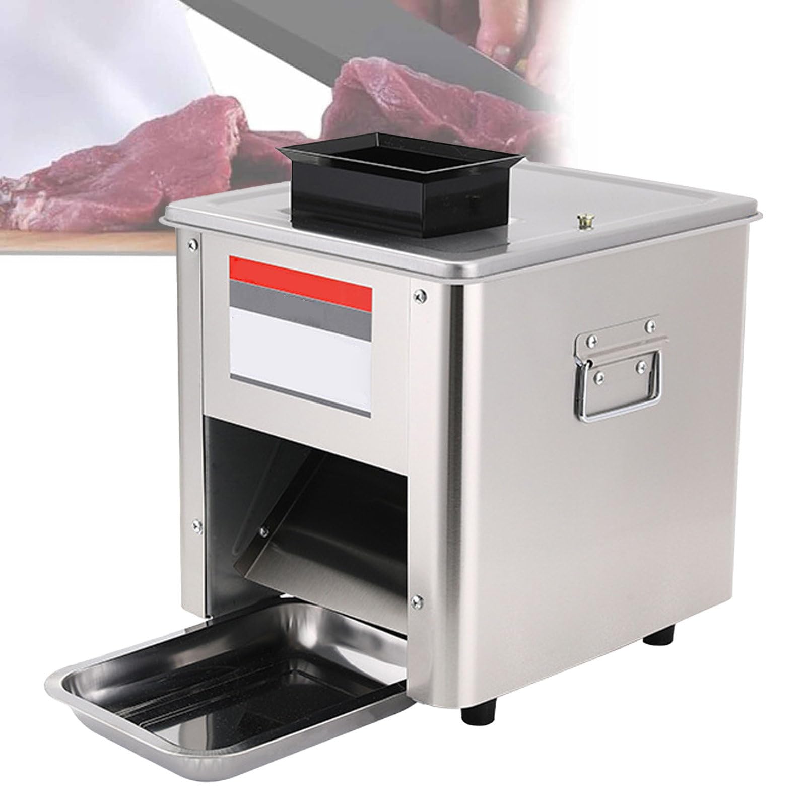 Affettatrice Elettrica Commerciale, 850W Affettatrice Verticale per Carne, con Vassoio, Affettatrice per Pesce, Manzo, Pollo e Verdure In Acciaio Inossidabile,3mm