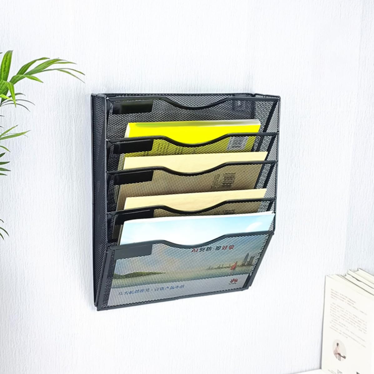 Organizador de Documentos de Pared de Hierro Negro, Cinco Niveles