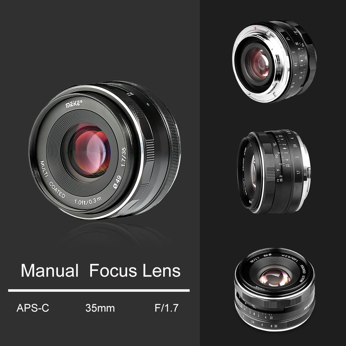 Meike 35mm F1.7 Large Aperture Manual Prime Fixed Lens APS-C for Sony E-Mount Digital Mirrorless Cameras A7III A9 NEX 3 3N 5 NEX 5T NEX 5R NEX 6 7 A6400 A5000 A5100 A6000 A6100 A6300 A6500