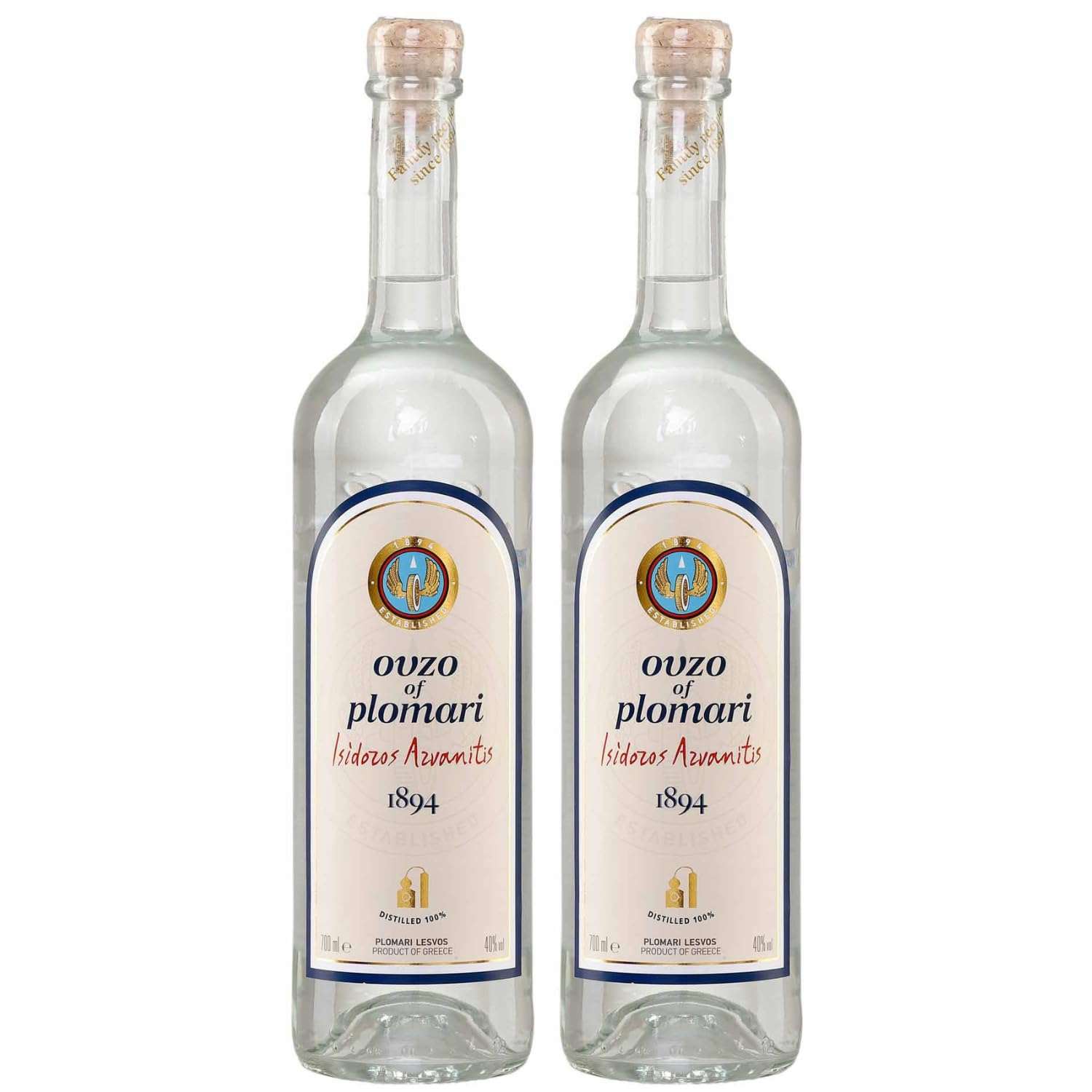 Ouzo Plomari 2x 0,7l Flasche | Destillerie Arvanitis | 40% Vol. | Ouzo aus Griechenland | +20ml Jassas Olivenöl