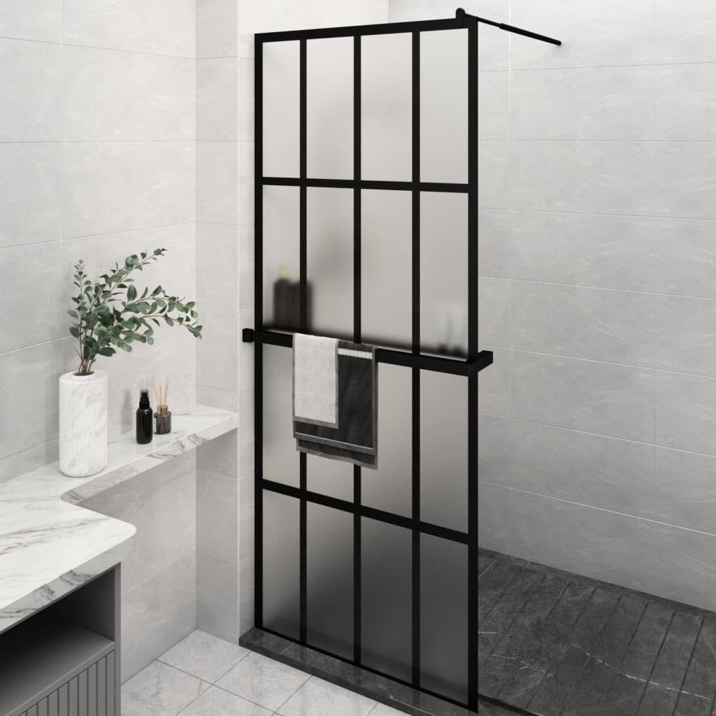 Modern Walk-in Shower Wall with Shelf Black 31.5"x76.8" ESG Glass & Aluminum Frame, Adjustable Profile for Easy Installation, Durable Tempered Glass Shower Screen