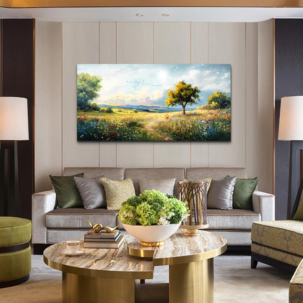 Wapluam Large Wall Art For Living Room Wall Decor For Bedroom Office Decorations Pastoral Wall Paintings Scenery Abstract Watercolour Wall Pictures Canvas Artwork Modern Room Home Decor 48" x 24"