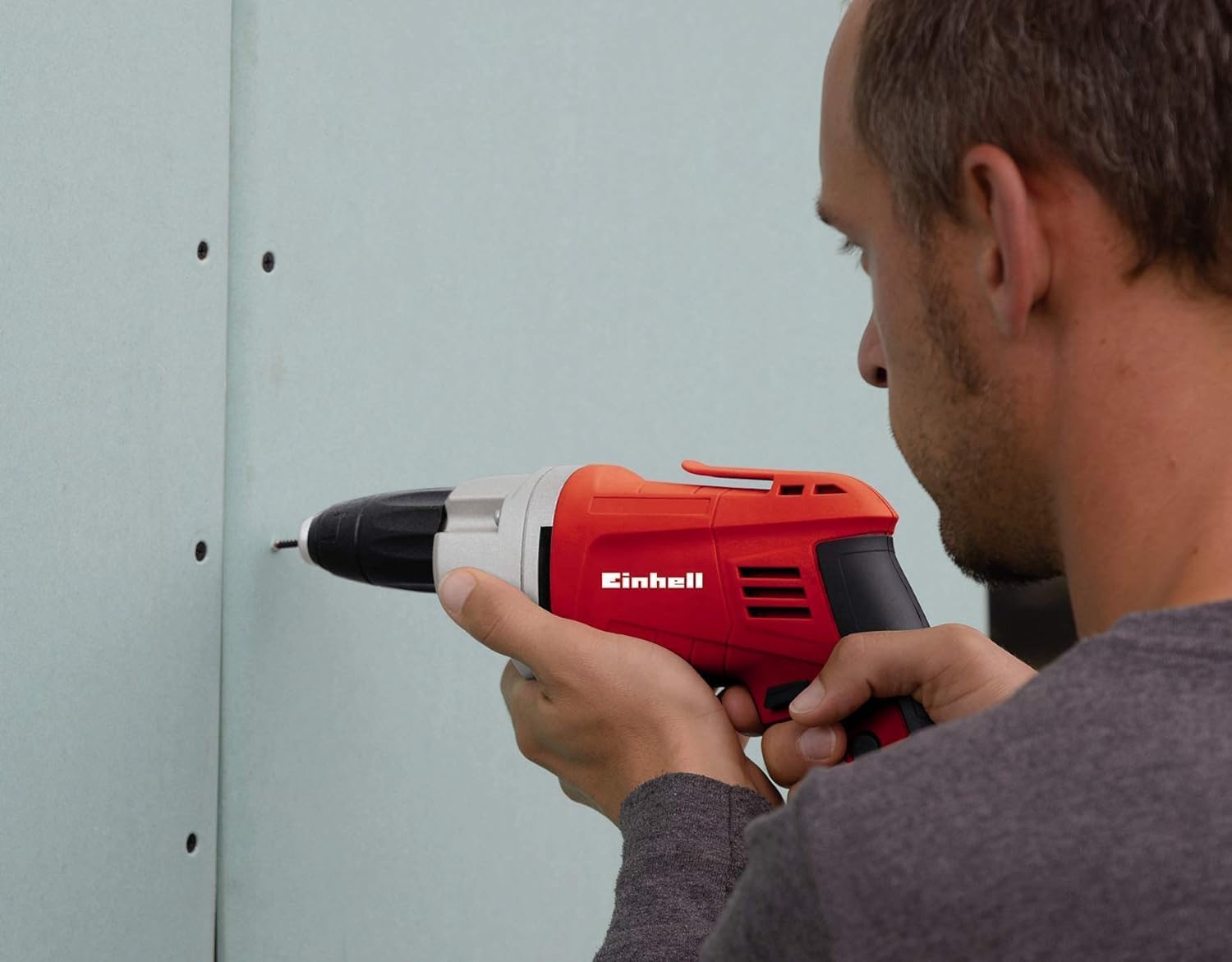 Einhell Atornillador de obra seca TH-DY 500 E (230V, 500W, 0-2.200 1/min, caja de cambios Auto-Start-Stop, cabezal de aluminio, portapuntas magnético, gancho para cinturón)