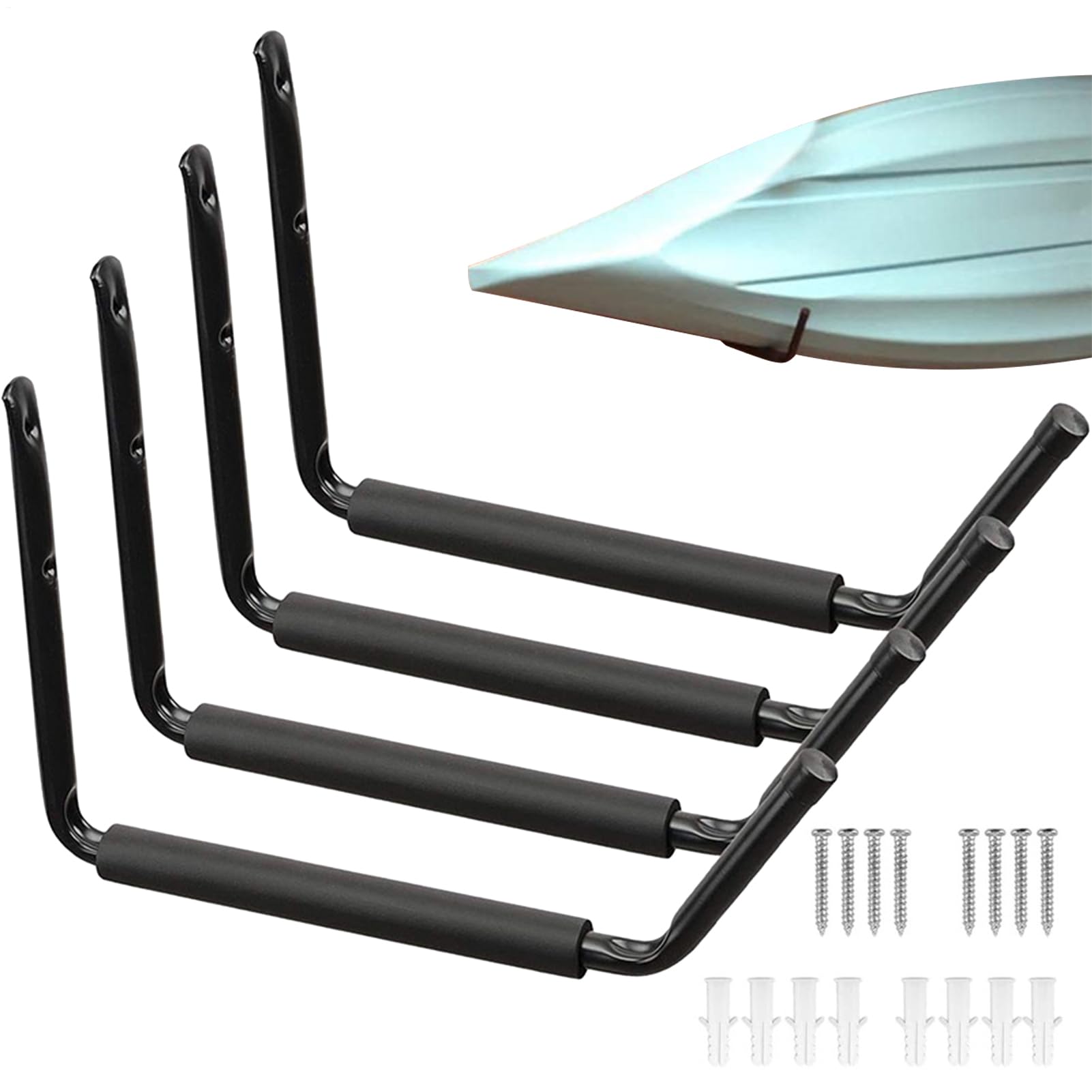 Rack de Kayak montado en la Pared, Soporte de Pared de Kayak, Estante de Almacenamiento de Kayak de Metal, 4X Ganchos de Pared de Garaje, Perchas de Canoa de Servicio Pesado para el balcón
