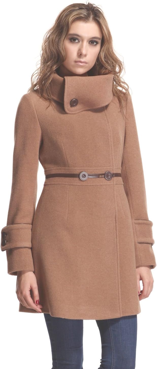 AC1209-Zareen Women's Wool Blend Coat with Shawl Collar (L, Camel)