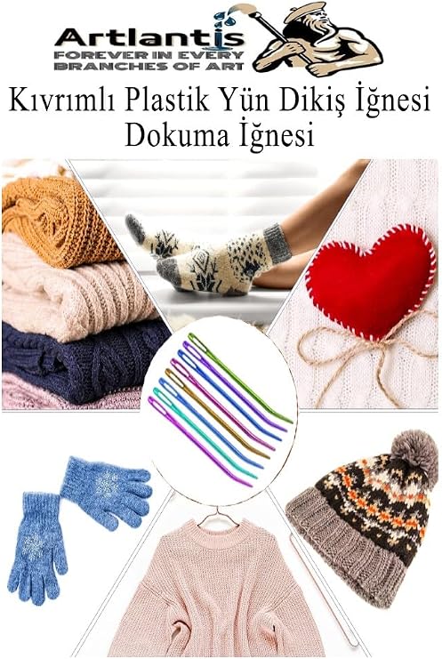 Kıvrımlı Plastik Yün İğnesi 12 Cm 10 Adet 1 Paket Plastik Dikiş Dokuma İğnesi Kavisli İplik İğne Goblen