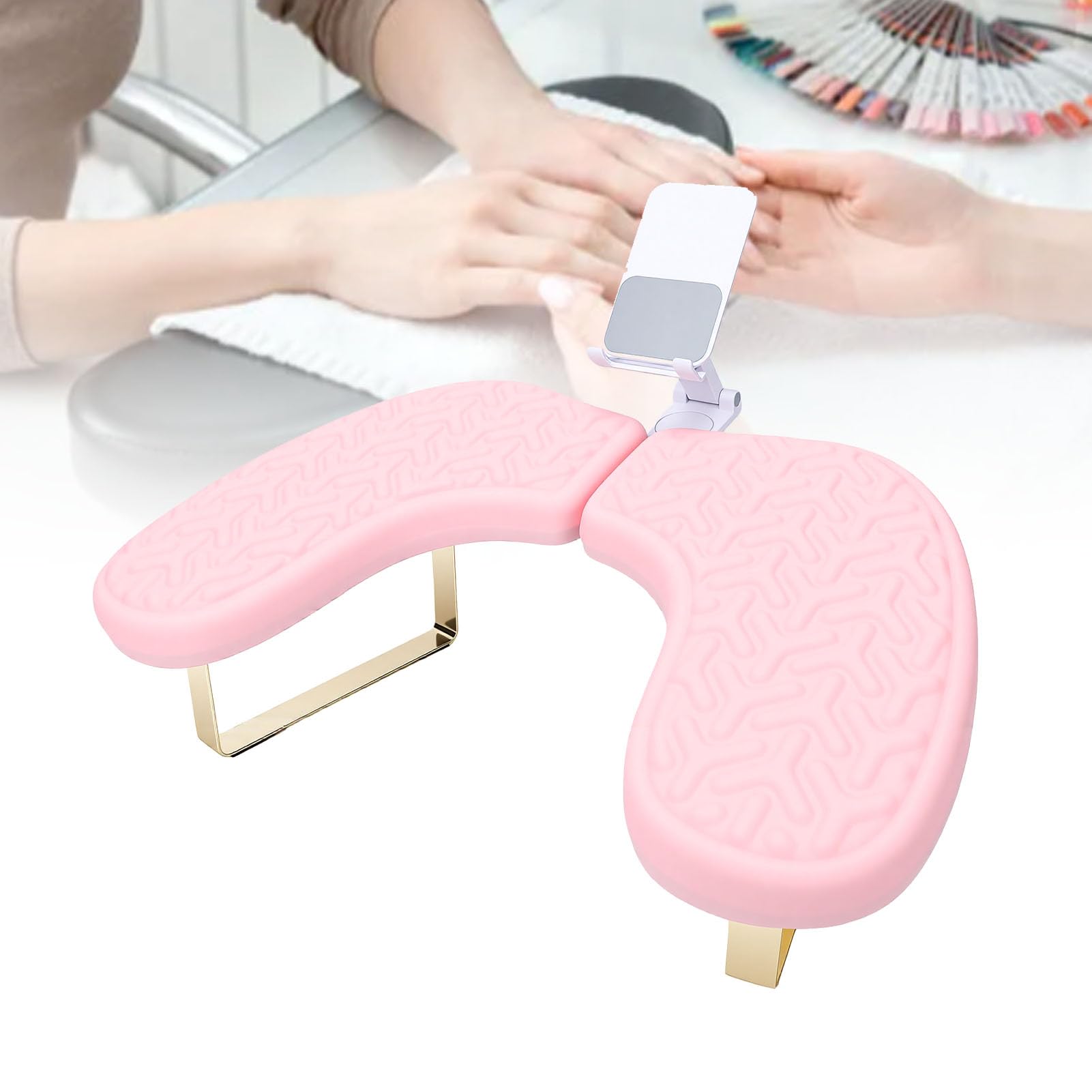 Sonew Podpórka na Dłonie do Paznokci, Oddychający, Ergonomiczny Podłokietnik do Manicure w Kształcie Litery U z wodoodporną podkładką z gąbką zapamiętującą Kształt Salonu Paznokci (PINK)
