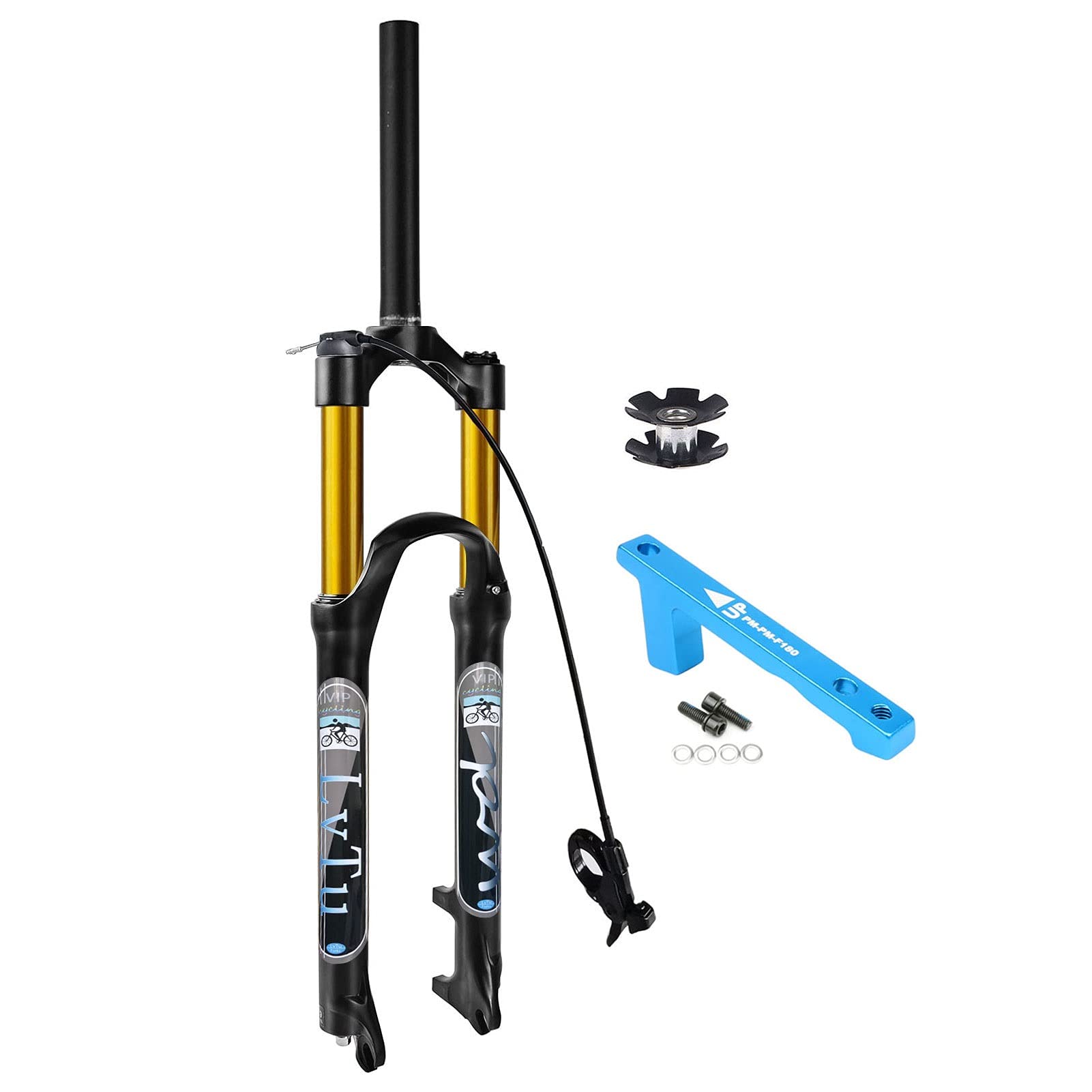 MTB Voorvork 26 27,5 29 Inch Fiets Verende Vork 100mm Veerweg Luchtvork 28.6 mm Recht Fiets Voorvork Vergrendeling Op Afstand QR 9mm (Color : Black Gold, Size : 29