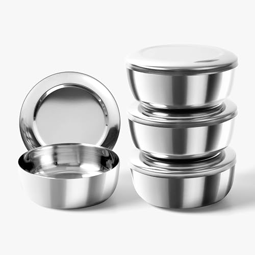 Korean Stainless Steel Rice Serving Bowls with Covers, Set of