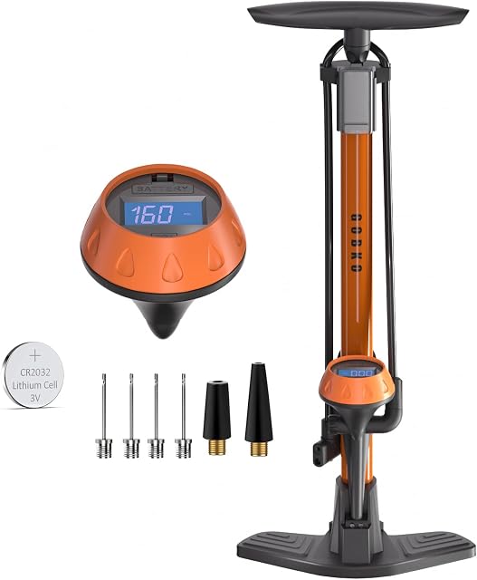 Bike Floor Pump with Gauge,GOBKO Floor Bicycle Pump with Both Presta and Schrader Bicycle Pumps Valves High Pressure 170Psi Multi-purpose Portable Air Pump for Road Bike MTB Sports balls