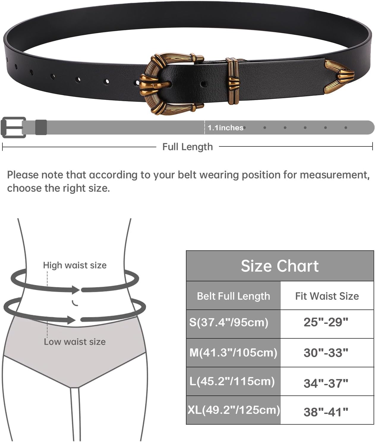 ALAIX Women's Leather Belt Vintage Western Belt Silver/Gold Buckle Belt Jeans Belt Black and Gold Belt for Women - Image 7
