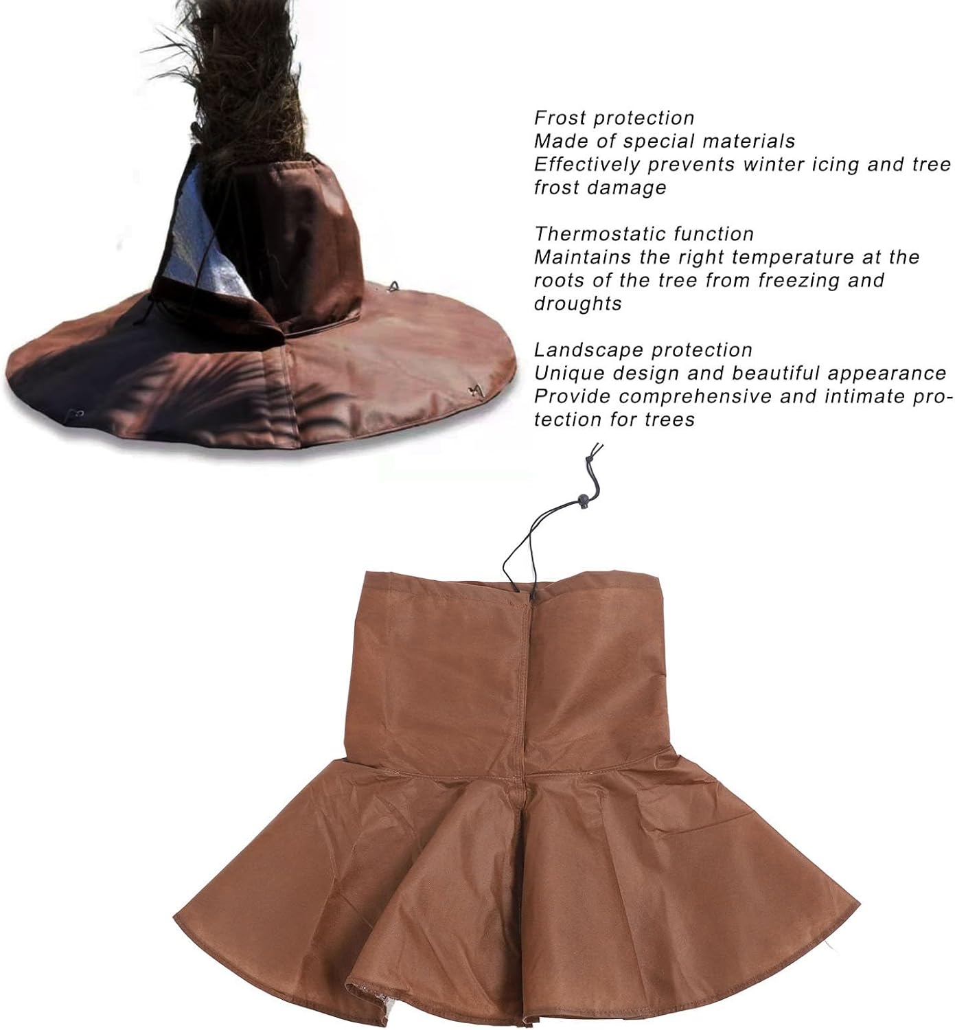 Fockety Winter Palm Tree Root Protector, Multifunctional Tree Root Cover with Constant Temperature Function & Elastic Cord, Polyester Freezing Brown Plants Bag