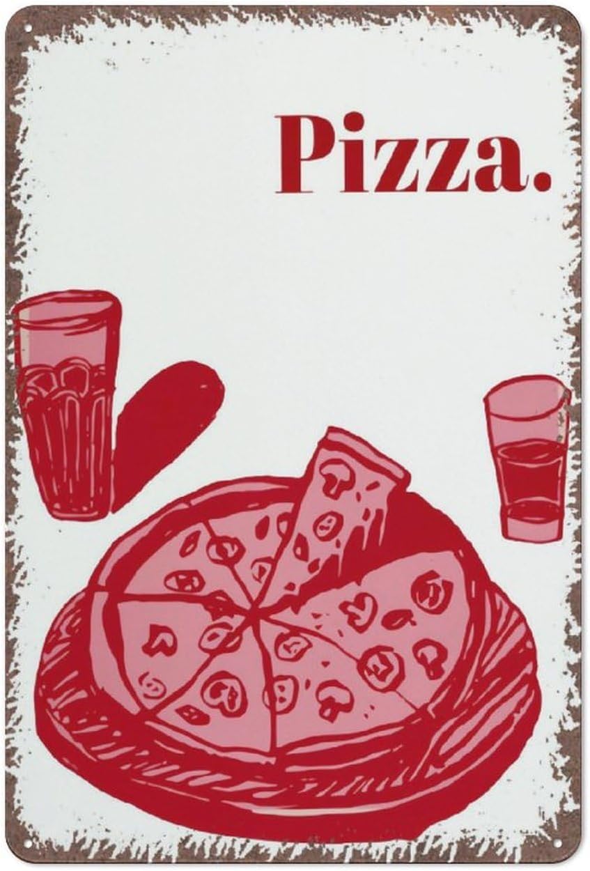 Kwqdozf As Pic Pizza Art Red Kitchen Wall Retro Poster Creative Tin Signs Funny Novelty Me