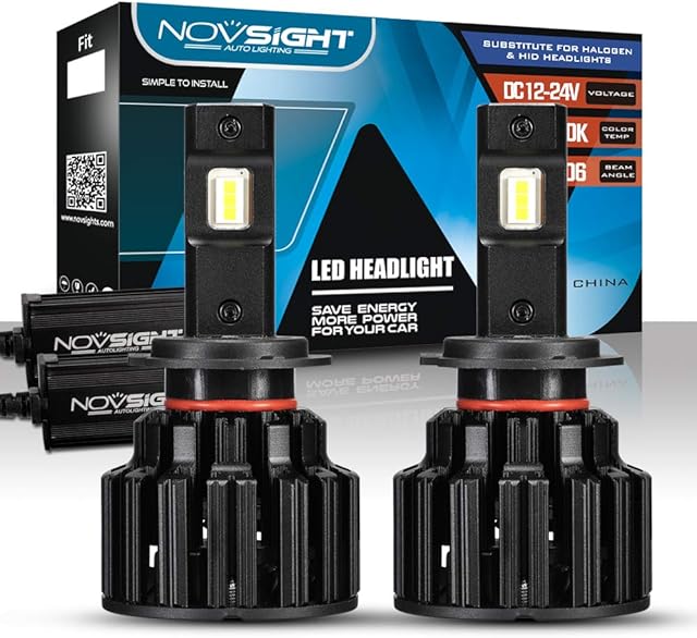 NOVSIGHT H7 LED Headlight Bulbs 100W (50W/Bulb) 20000LM (10000LM/Bulb) 6000K Beam Lampe All-in-One Conversion Kit Lampe Lights of Halogen and Xenon Kit Can-Bus Error Free