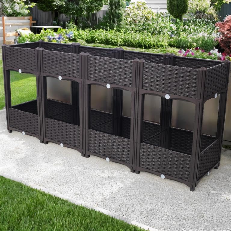 Jardinera elevada modular exterior con macetas apilables y patas para terraza 2