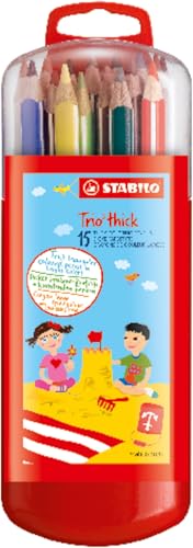 STABILO Trio - Crayon de couleur - Étui Zebrui x15 crayons de coloriage triangulaires - Coloris...