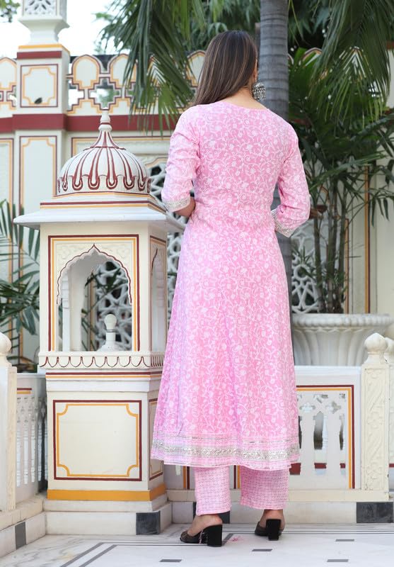 Image of NASRO Women's Viscose Rayon Printed Embroidered Round Neck 3 /4th Sleeves Anarkali Kurta & Pant Suit Set /Salwar Suit Set (Purple)