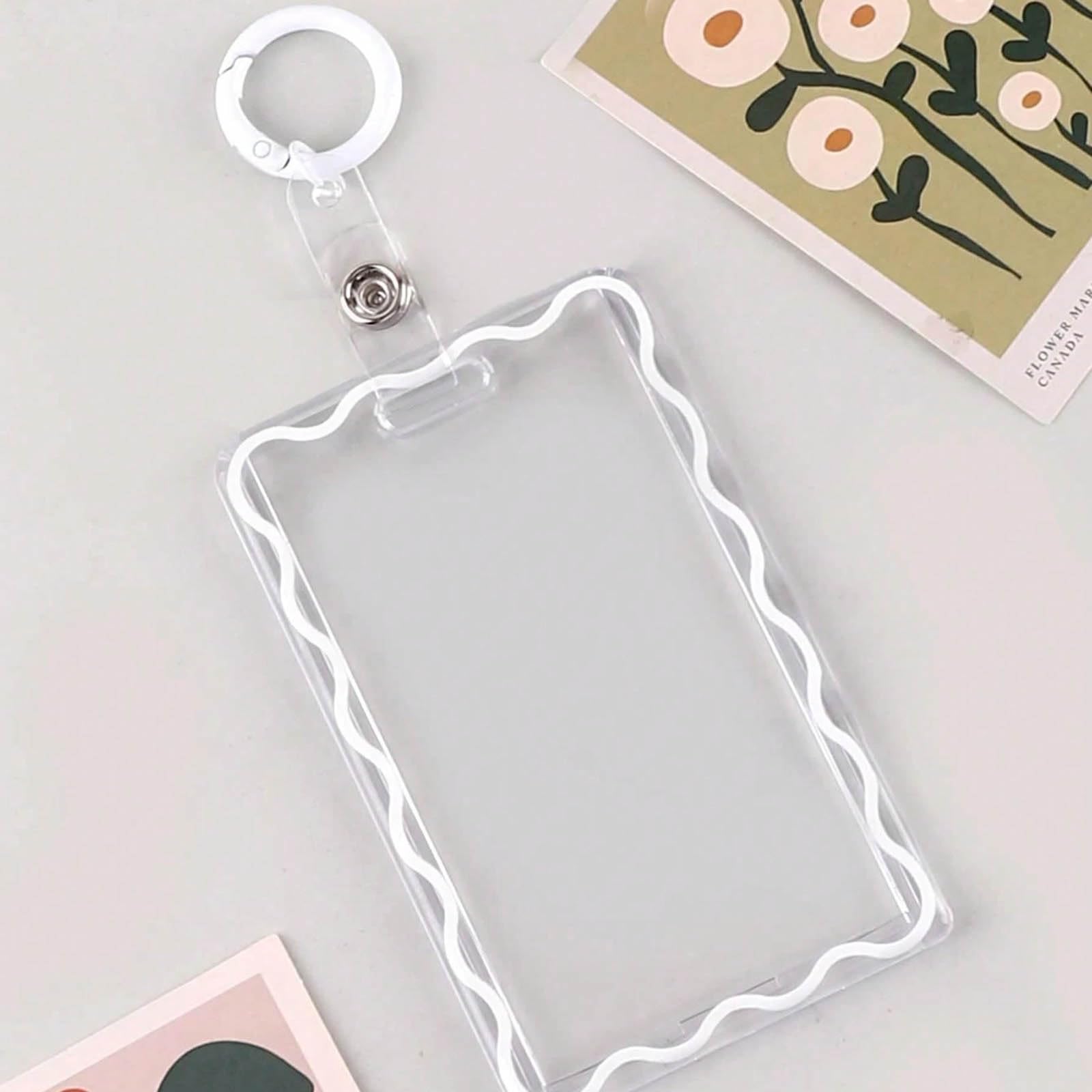Card Holder And 1pc Key Ring Transparent Creative Acrylic Card Holder Meal Card Protective Cover Key Ring