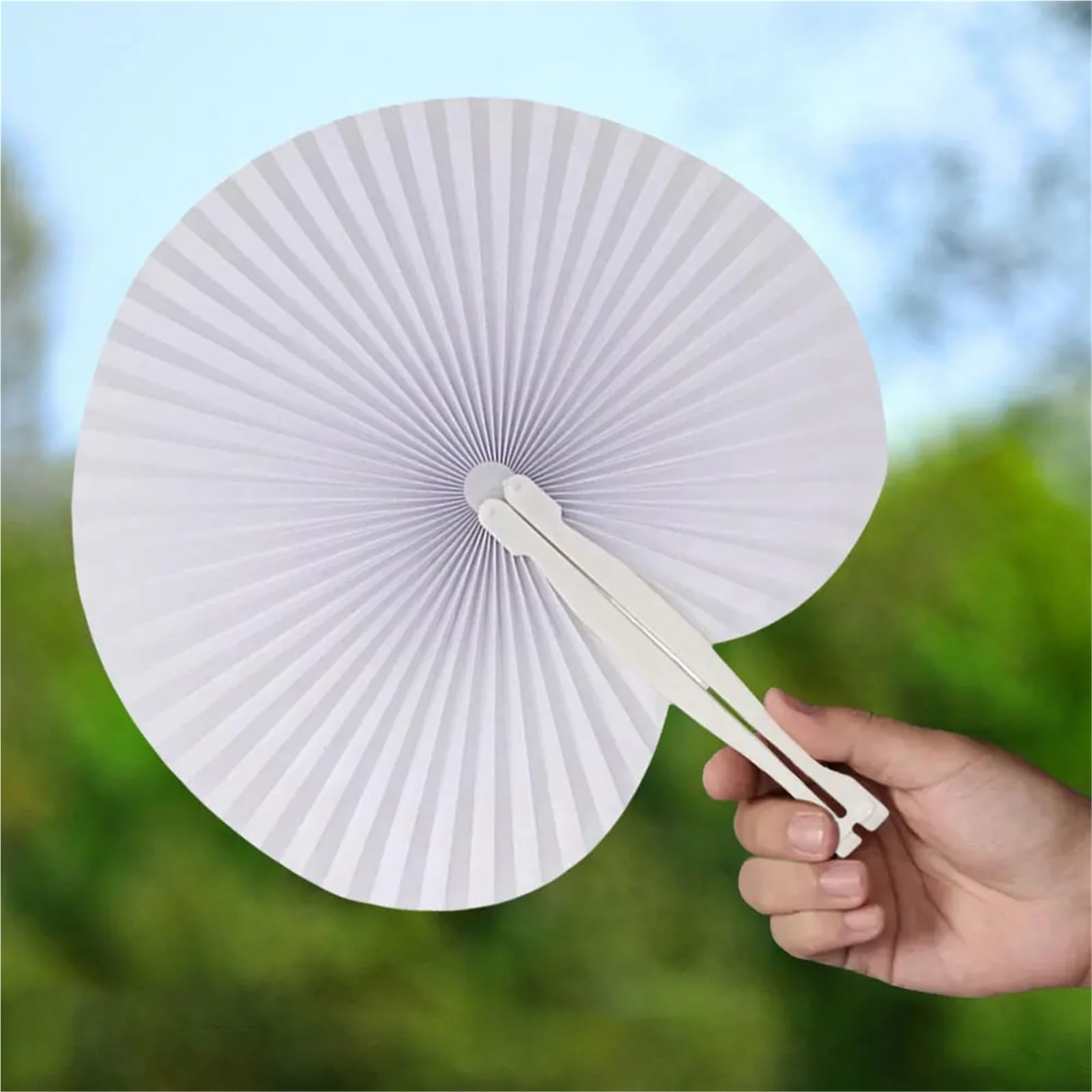 Weißer Faltfächer aus Papier for Kindergeburtstage, Partys, Hochzeiten, Gastgeschenke, runder Handfächer for Selbermalen mit Kunststoffgriff Für Party(50pcs)