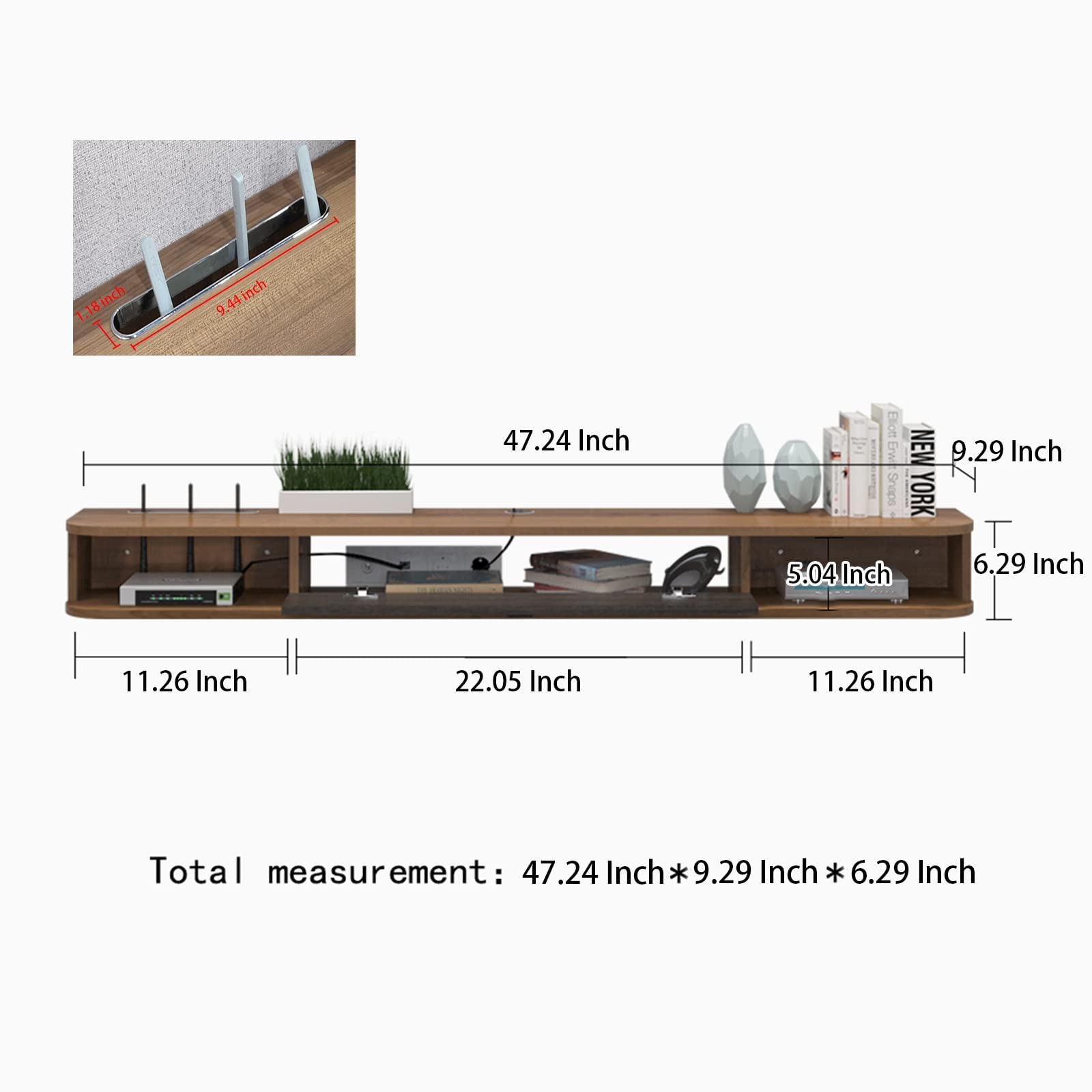 Consola de televisión Flottante, Consola Multimedia de Pared, Mueble de televisión, Mueble de televisión, Flotante, estantería de Entretenimiento con Puerta y Almacenamiento (120 cm)