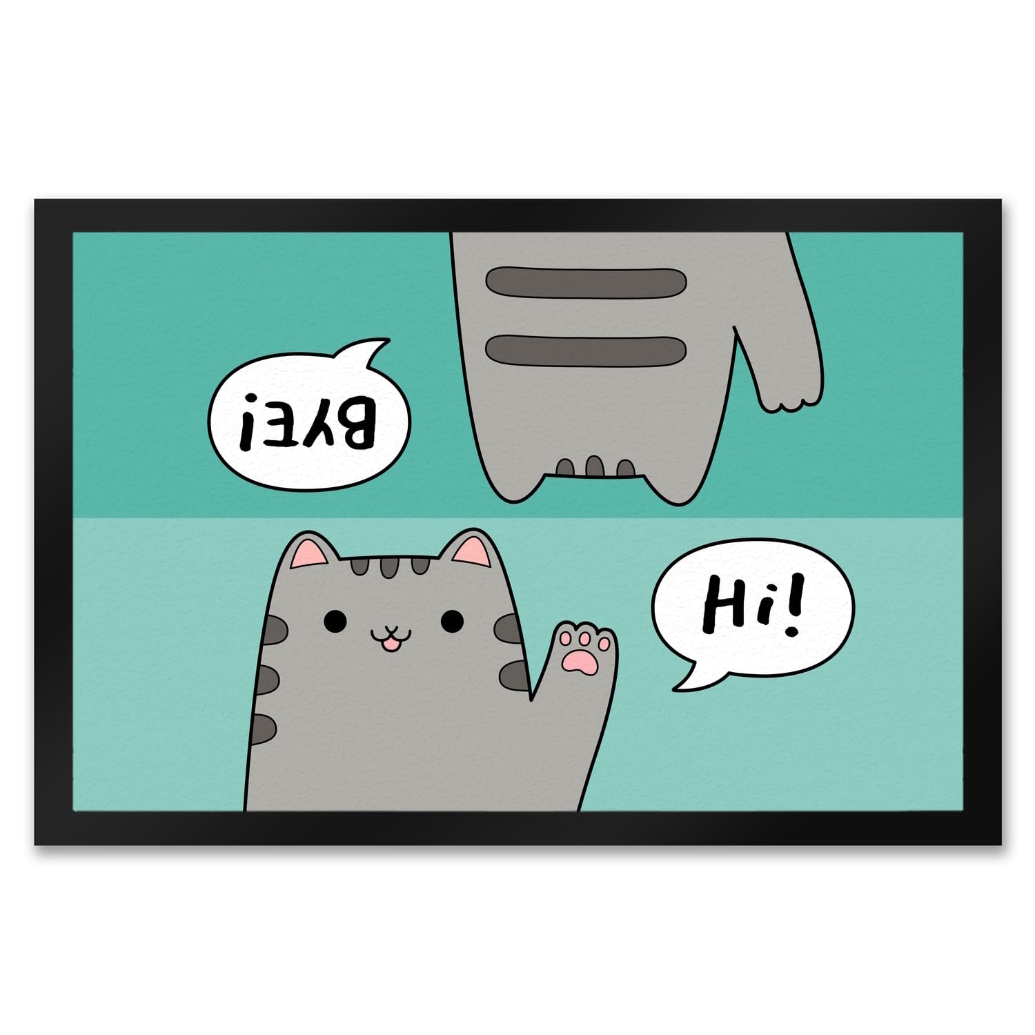 speecheese Katze Kawaii Fußmatte XXL in 50x75 cm mit Spruch Hi - Bye Neko süß Willkommen Besuch Hallo Tschüss Comic Doormat - Bezaubernde Katzenmotive für Haustür Flur Eingangsbereich