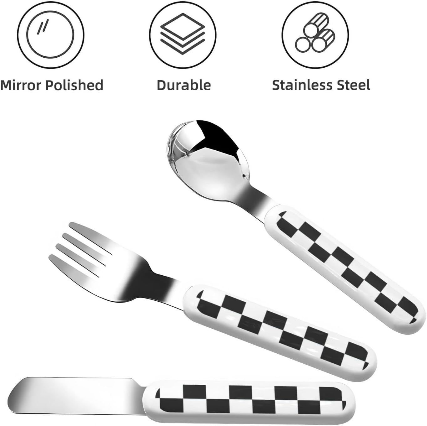 Black and White checkered stripes Print Stainless Knife Spoon Fork 3-Piece Set,Flatware Cutlery Set With Storage Case