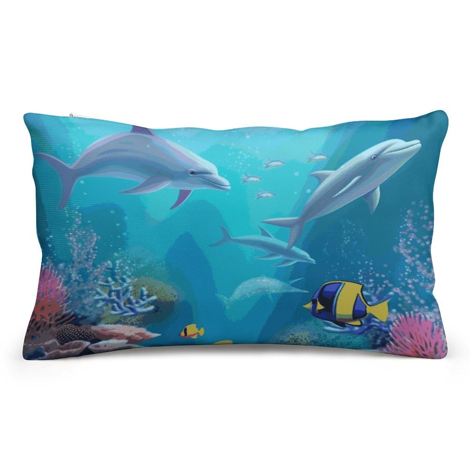 Velvet Pillowcases Standard Size 8"x12", Ultra Soft Breathable Pillow Cases for Bed, Luxury Cozy Fuzzy Pillow Shams, Lumbar Pillow Cover, Blue Ocean Underwater Fish Cushion Case Home Decor