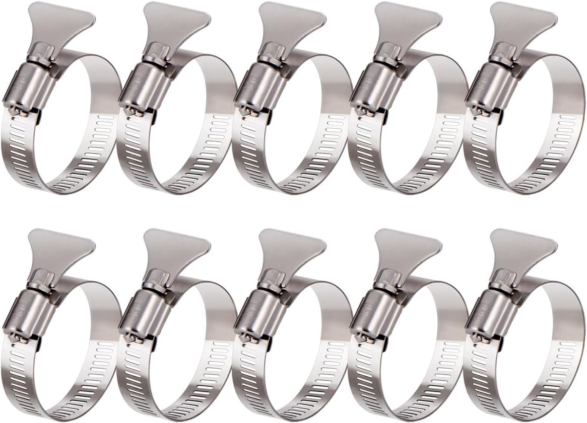 3/4 inch Hose Clamp, 10 Pack Adjustable 1/2"- 1" Diameter Hose Clamps With Easy Turn Thumb Screw, 304 Stainless Steel Hose Clamps For Automotive and Mechanical Applications(14-27mm)