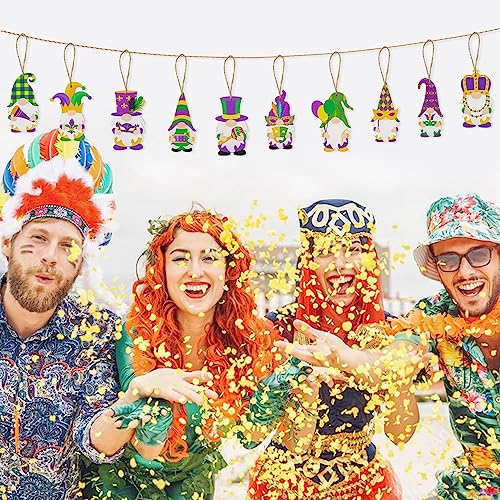Haooryx 30Pcs Mardi Gras Wooden Gnome Ornaments Hanging Decoration Gift Tags, Mardi Gras Carnival Themed Pendant Wood Hanger Tag With Rope, Elf Gnome Wood Ornament For Mardi Gras Gift Decor Supplies #TOP4