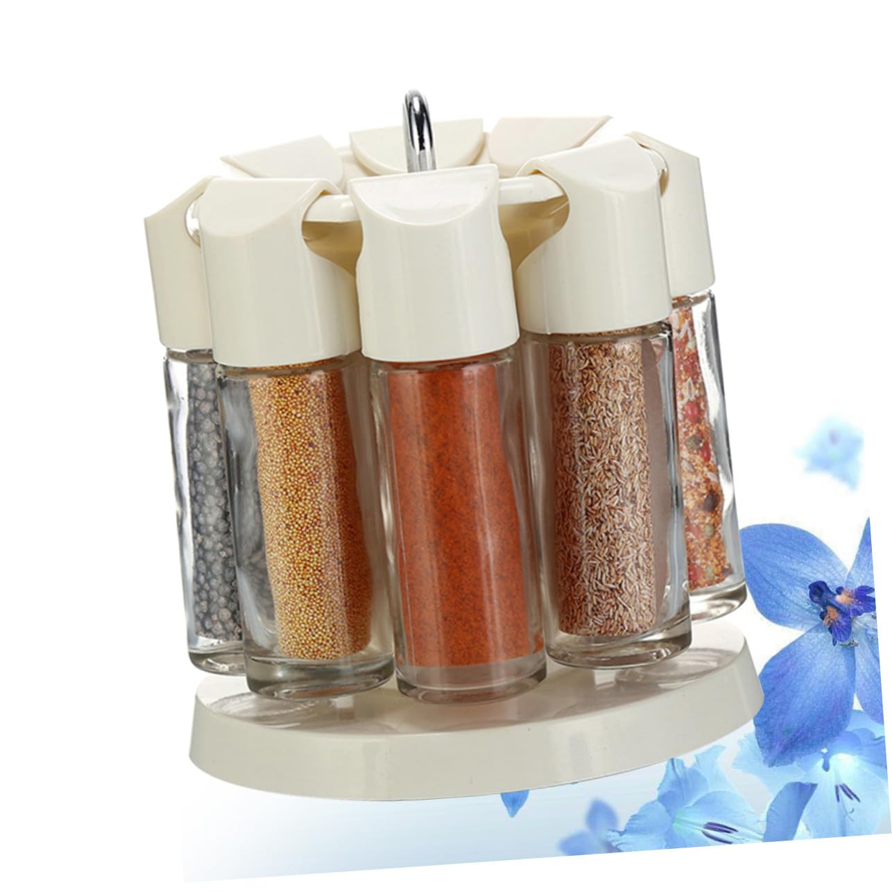 Cabilock Küchen Organizer Gewürze mit Drehbarem 360-grad Design Gewürzhalter aus Glas und Abs für Küche und Grill Inklusive Haken zum Aufhängen Zufällige Farbe