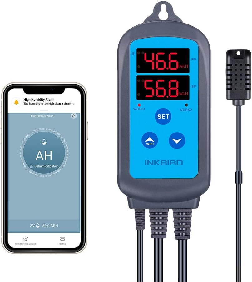 Digital Wi-Fi Humidity Controller, IHC-200 Dual Outlet Pre-Wired Humidistat for Home Brewing, Fermentation, Breeding, Incubation, Greenhouse, Support Humidifier, Dehumidifier, Fan, iOS&Andriod