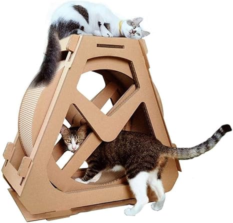 Amazon Co Jp 猫つめとぎ キャットタワー ダンボールハウス 子猫向け 回し車 サイレントホイール キャットエクササイズホイール 猫用品 おもちゃ ペット用品