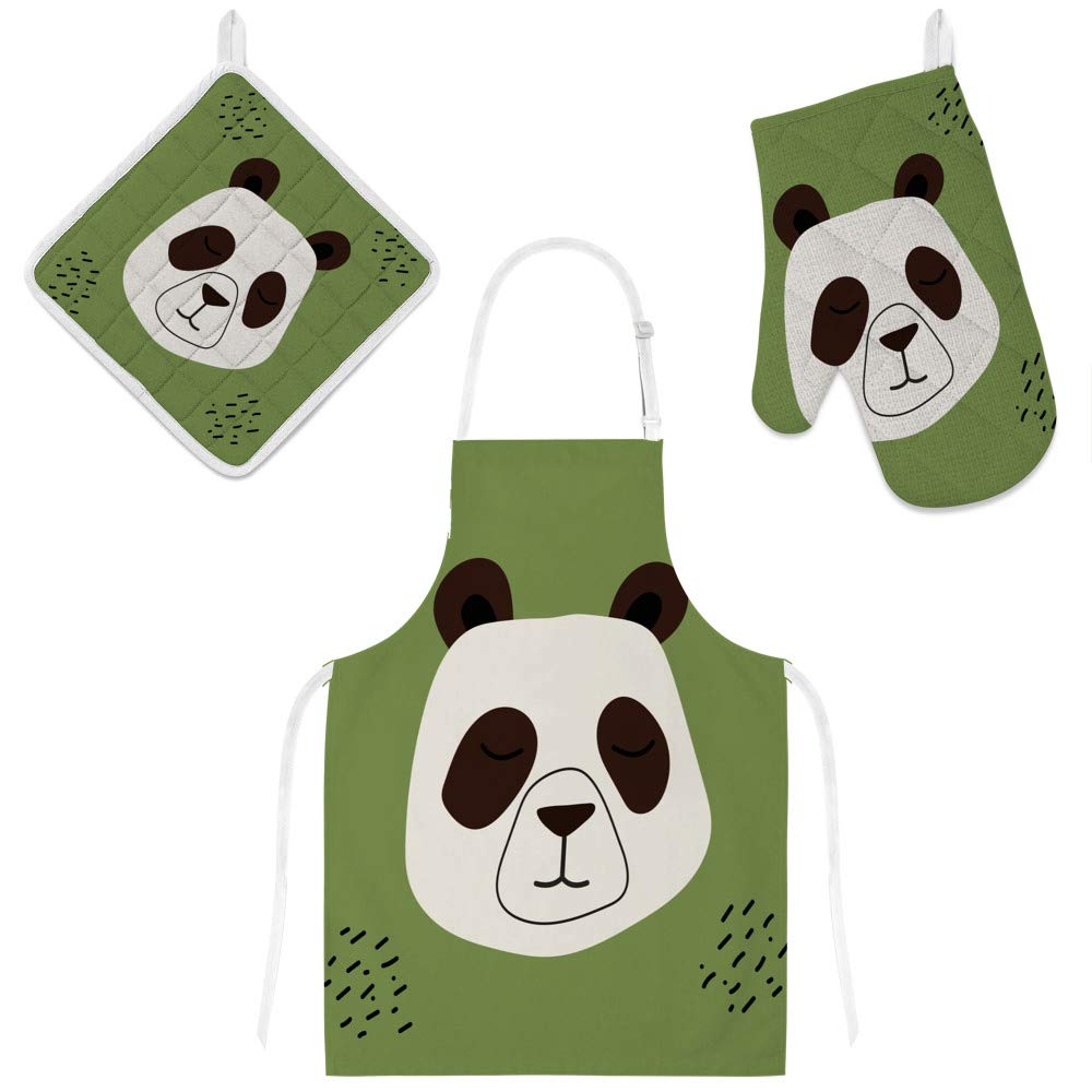 Tablier de cuisine panda avec gant et manique imperméable