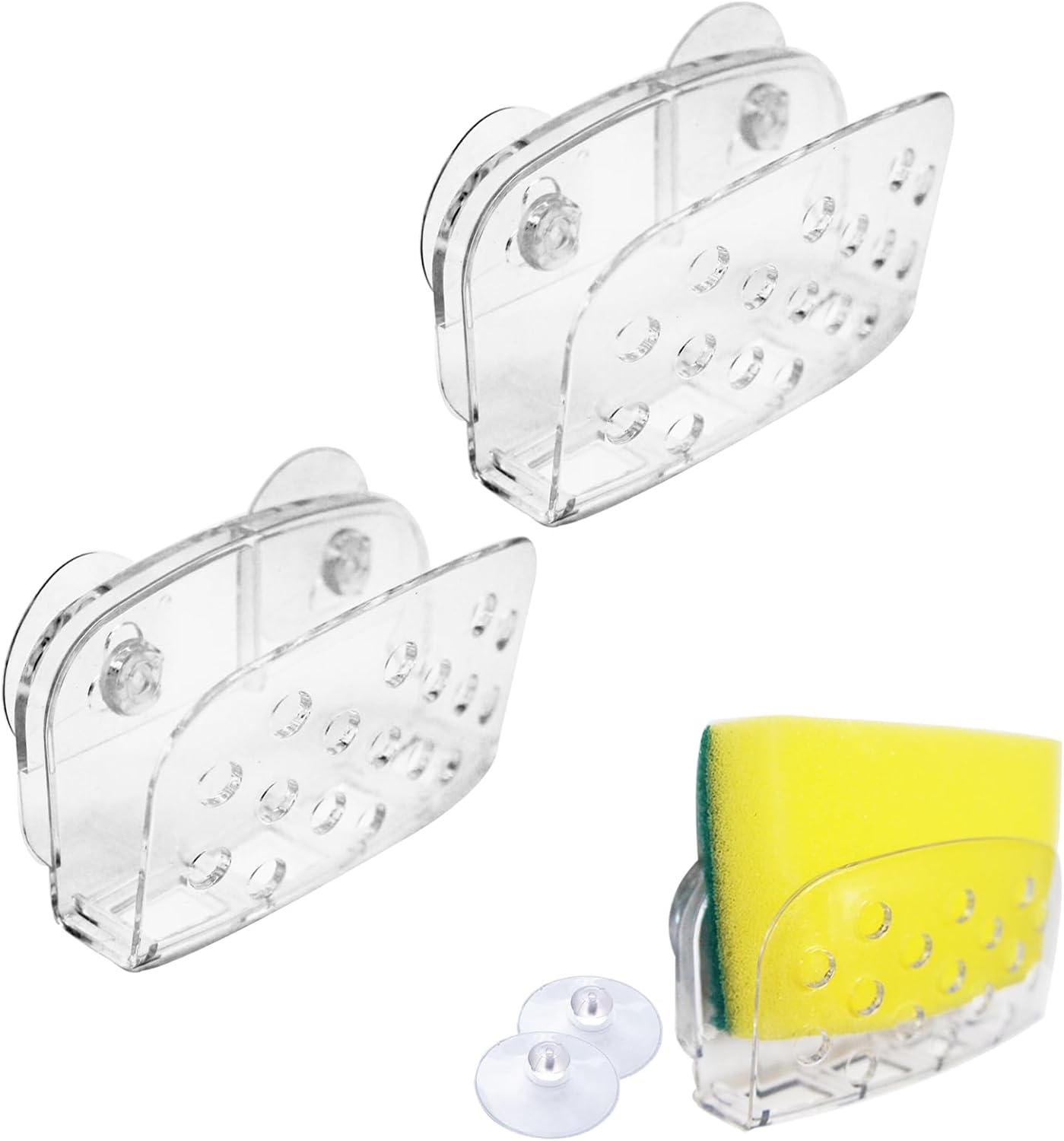 AMUONTY 2 Pack Sponge Holders with Suction,Clear Plastic