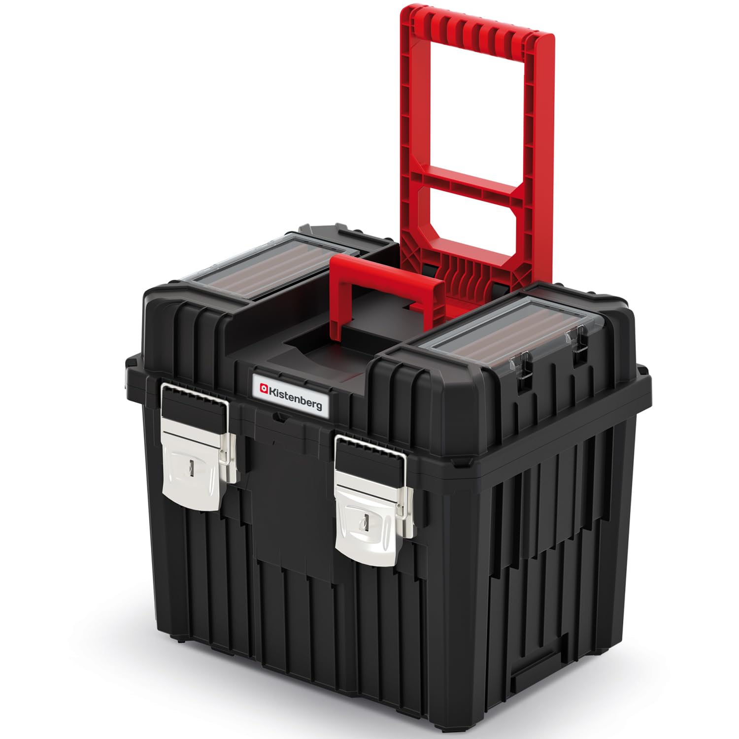 Kistenberg 2 in 1 Werkzeugtrolley Werkzeugkiste Werkzeugkasten Werkstattkoffer Rollende Werkstatt (Klemmverschlüssen, Organizer im Deckel, Staubdicht, 450 x 360 x 640 mm (Mit Metall-Verschluss)