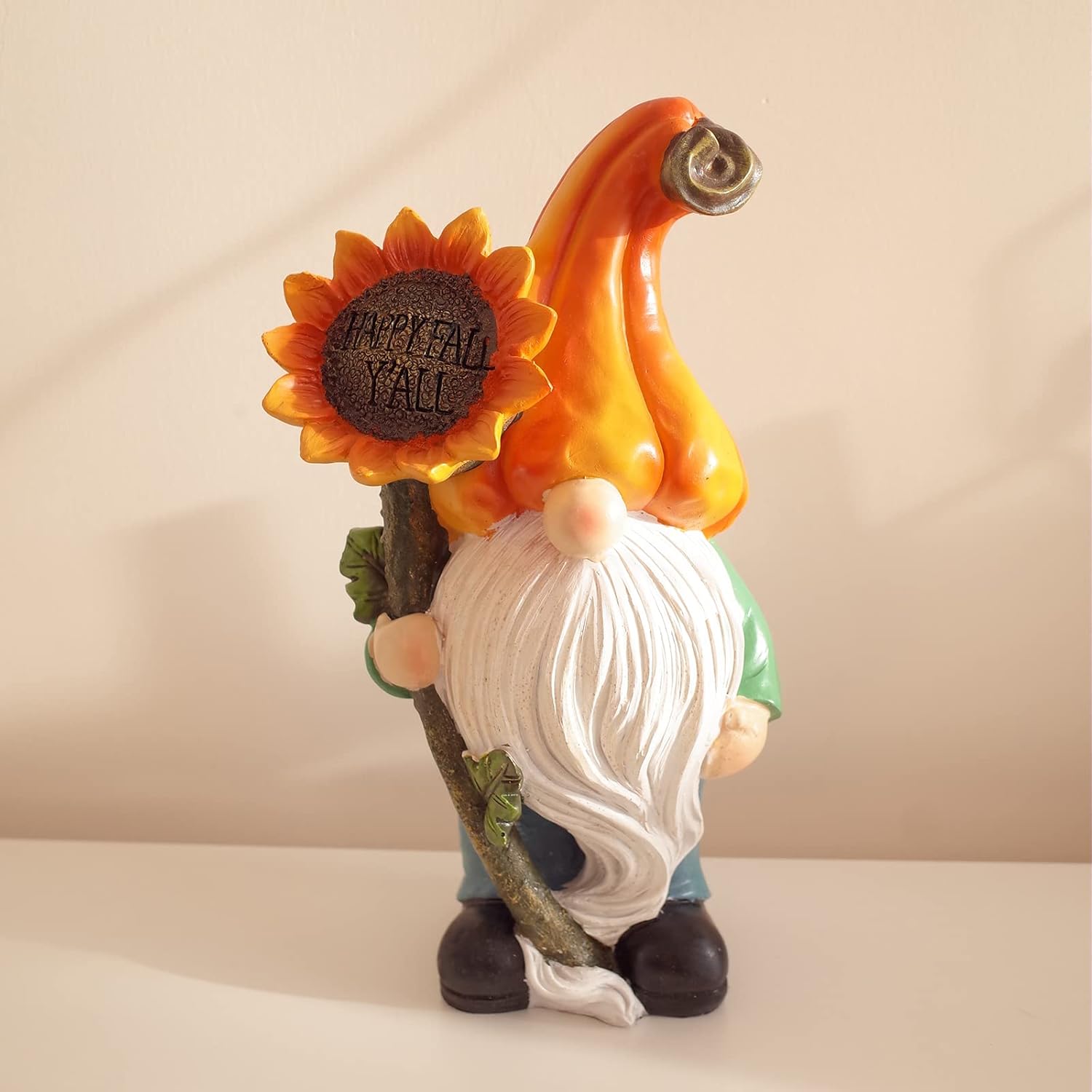 Etistta 12.5 inch Fall Gnome Statue Garden Decor, Carved with Happy Fall Y'all for Harvest Thanksgiving Gnome Figurine, Polyresin Gnomes Sculptures for Home Yards Garden Holiday Decorations