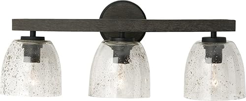 Miniatura 6 de Capital Lighting 147631CK-536 Clive - Luces de tocador con cúpula de cristal sembrado de madera de mango cepillado y piedra para baño, 3 luces de