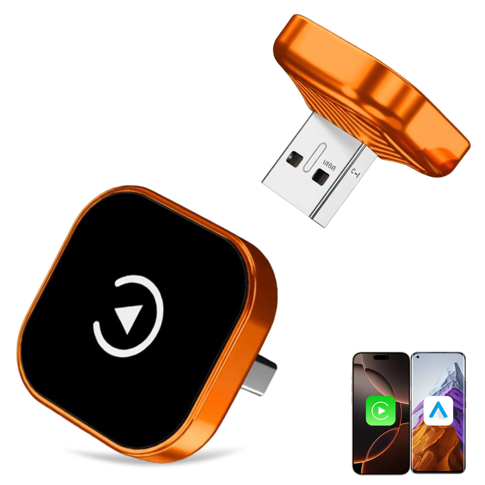 wireless carplay adapter, orange | 2-in-1 wireless carplay box for ios & android | in-car screen mirroring device