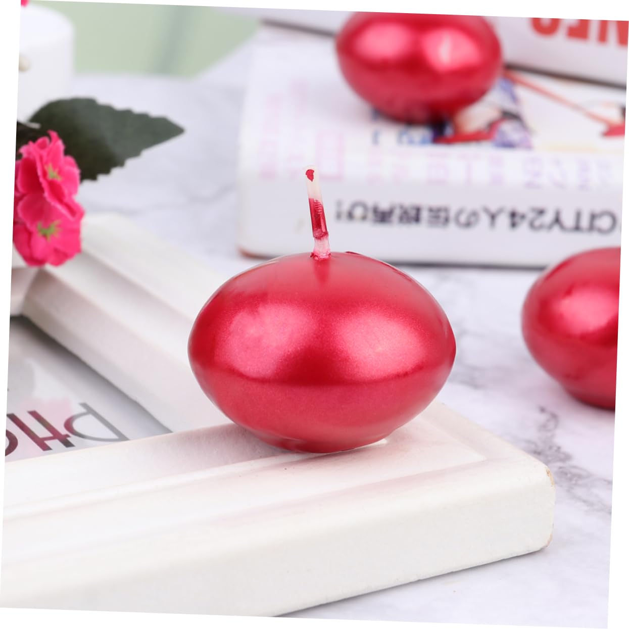 Cabilock 18stücke Rauchfreie Hochzeitskerzen Plating-farben Flammenlose Schwimmkerzen Für Valentinstag Hochzeiten Und Feiern Rot