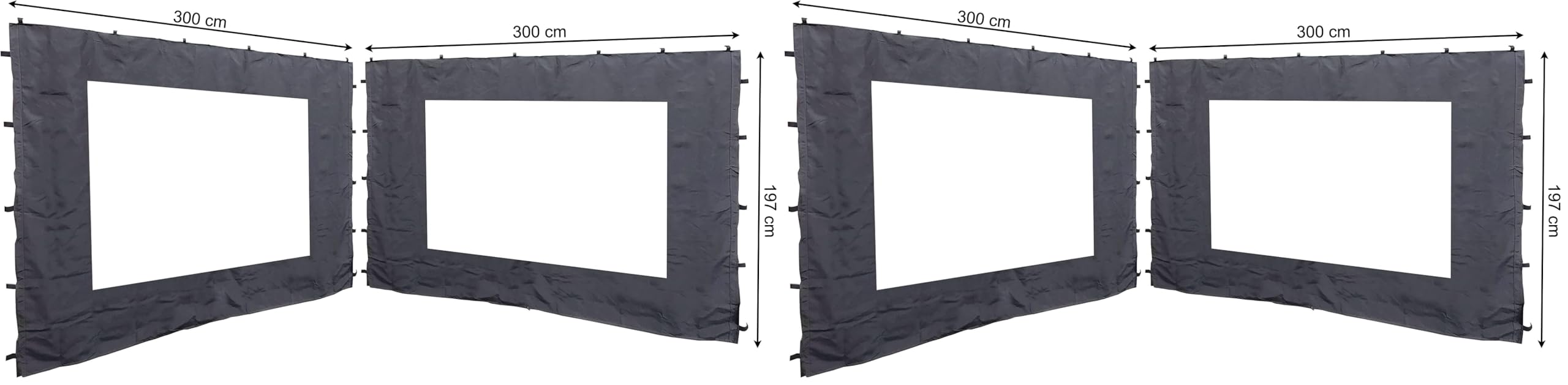 2 Seitenteile mit PE Fenster 300x197cm für Rank Pavillon 3x3m Seitenwand Anthrazit RAL 7012 (Packung mit 2)