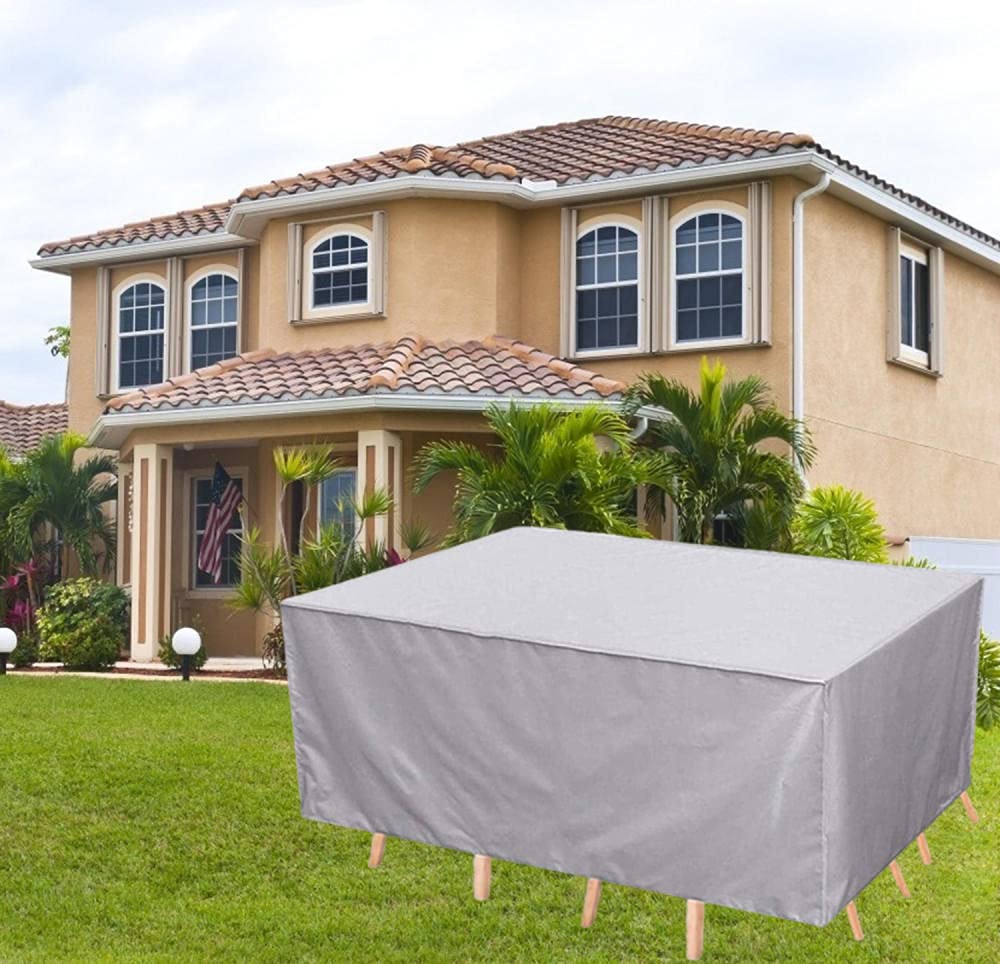 Waterdichte tuinmeubelhoezen van 340 x 155 x 75 cm, anti-uv stofdicht waterdicht 600d zwaar belastbare Oxford terrastafelhoes met 4 winddichte gespen, rechthoekige tuinmeubelhoezen waterdicht