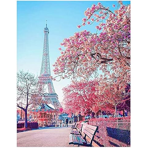 5D Square Drill Diamond Painting Kits,40x50cm/16x20in DIY Diamond Art Accessories Cross Stitch Crystal Rhinestone Painting Embroidery Pictures for Home Wall Decor - Eiffel Tower Cherry Blossoms Cover