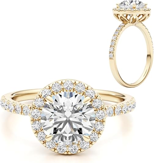 Lab Grown Diamond & Moissanite Engagement Ring, 14K Gold, 2.5 CT TW