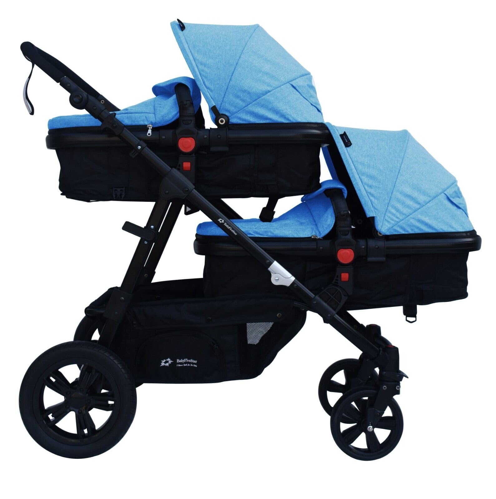 PASSEGGINO DOPPIO/GEMELLARE 2in1 NERO E BLU PER DUE BAMBINI FRATELLI STROLLER