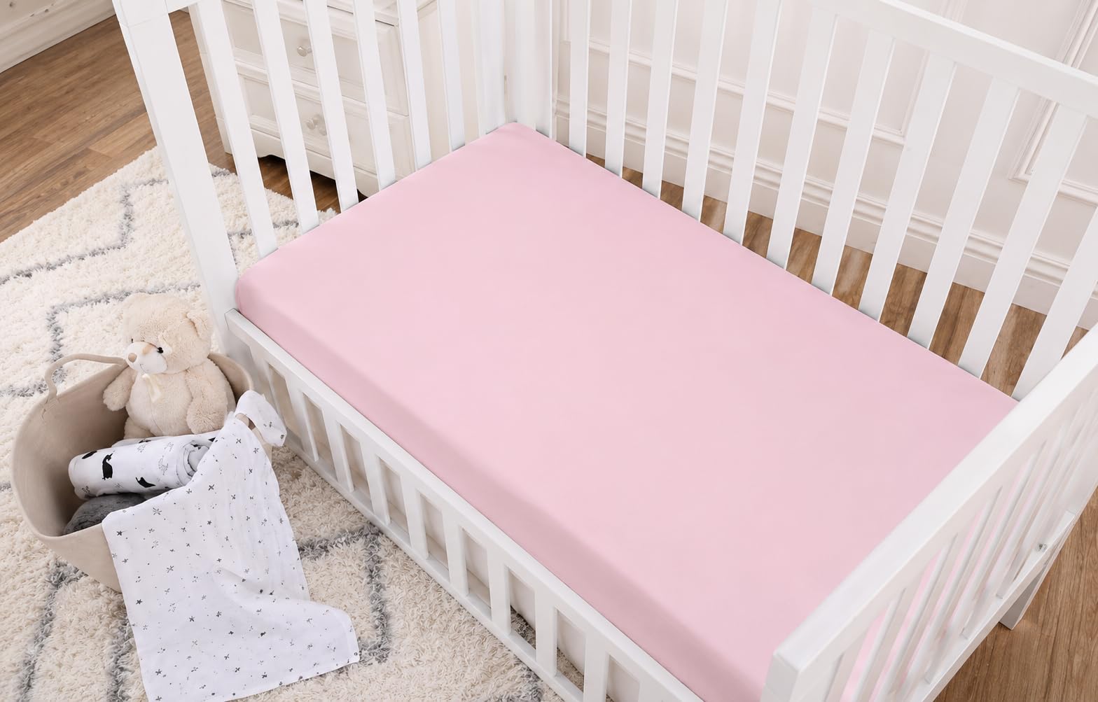American Baby Company Lenzuolo con angoli in 100% jersey di cotone naturale, per mini-culla, morbido, traspirante, per ragazze, confezione da 1