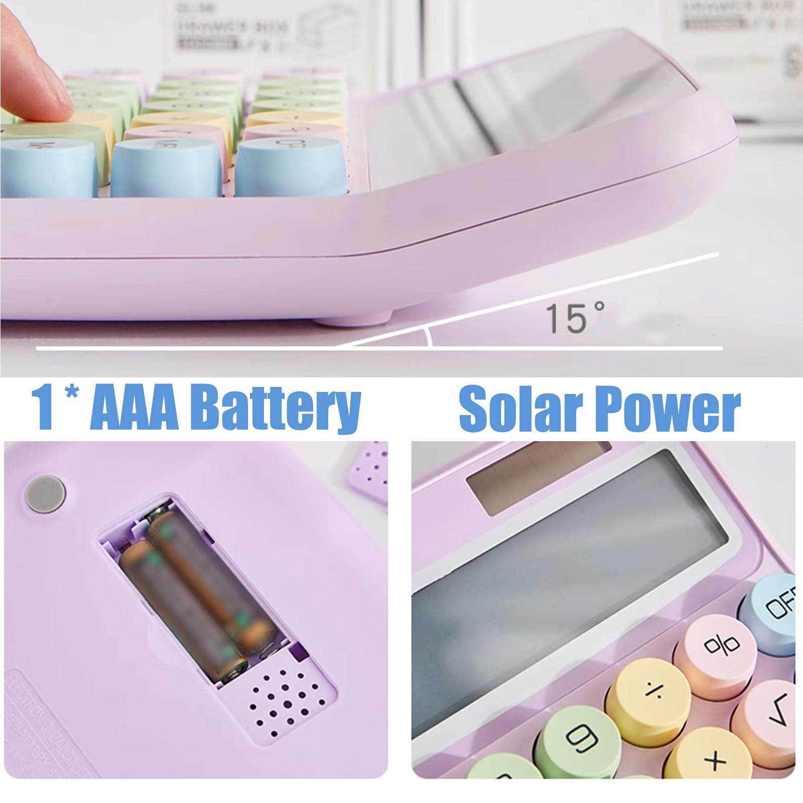 jecxucci Calculator 12 Digit Extra Large 5-Inch LCD Display, Big Buttons Easy to Press Use as Office Calculators Desktop, 15°Tilt Screen for Kids Calculator (Purple)