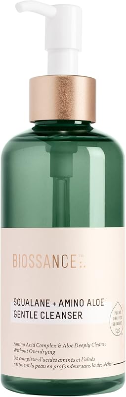 BIOSSANCE Squalane + Amino Aloe Gentle Face Wash 200ml– Foaming Facial Cleanser Gel – Hydrating for All Skin Types – Removes Makeup & Deeply Cleans Pores with Moringa Extract – Soothes with Aloe Vera